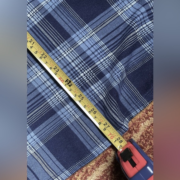 Blue and white plaid henley tee top soft polyester + spandex Large L women’s - Picture 3 of 8